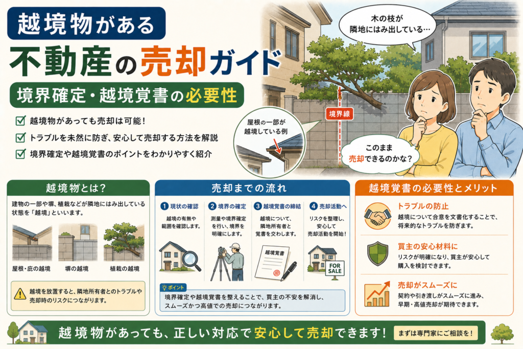 越境物がある不動産の売却ガイド|境界確定・越境覚書の必要性