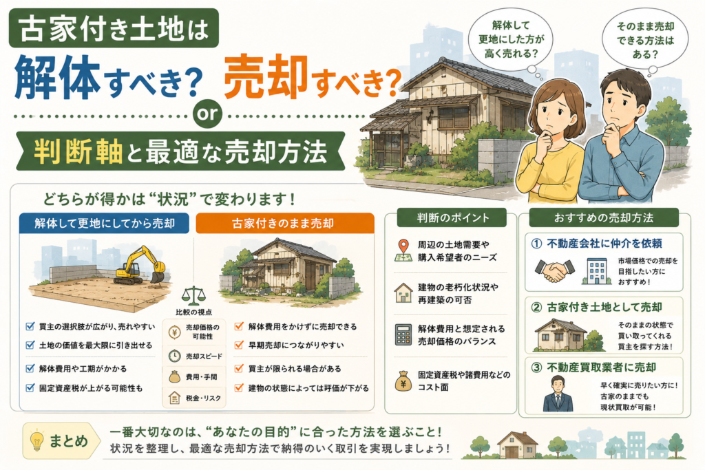 古家付き土地は解体すべき?売却すべき?判断軸と最適な売却方法