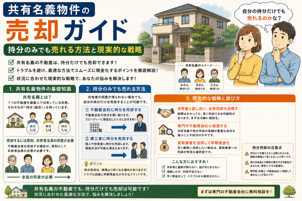 共有名義物件の売却ガイド|持分のみでも売れる方法と現実的な戦略