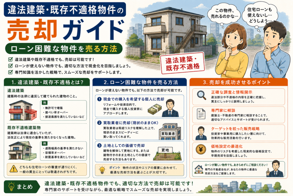 違法建築・既存不適格物件の売却ガイド|ローン困難な物件を売る方法