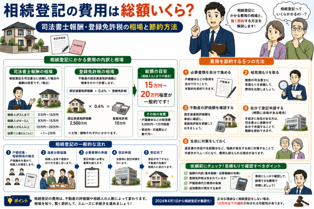 相続登記の費用は総額いくら?司法書士報酬・登録免許税の相場と節約方法