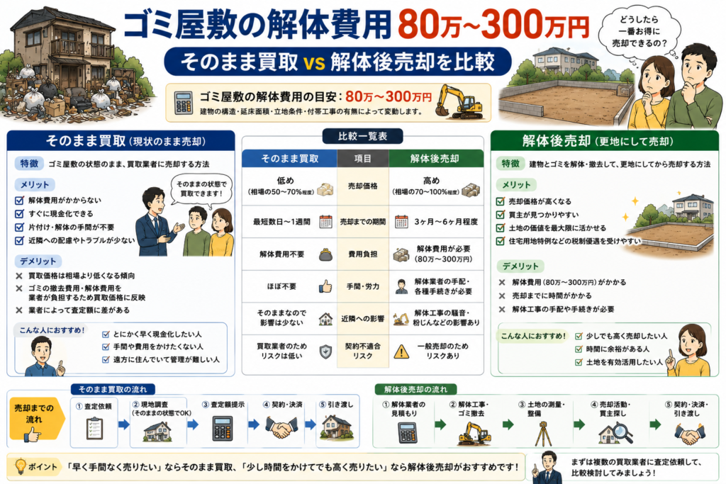 ゴミ屋敷の解体費用80万〜300万円|そのまま買取vs解体後売却を比較