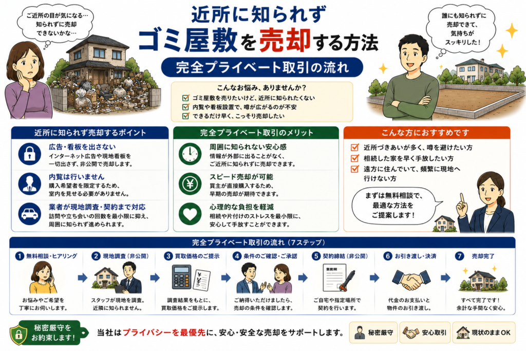 近所に知られずゴミ屋敷を売却する方法|完全プライベート取引の流れ