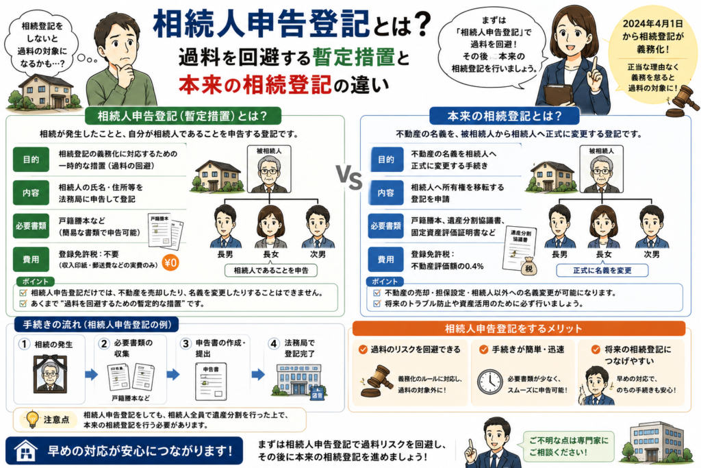 相続人申告登記とは?過料を回避する暫定措置と本来の相続登記の違い